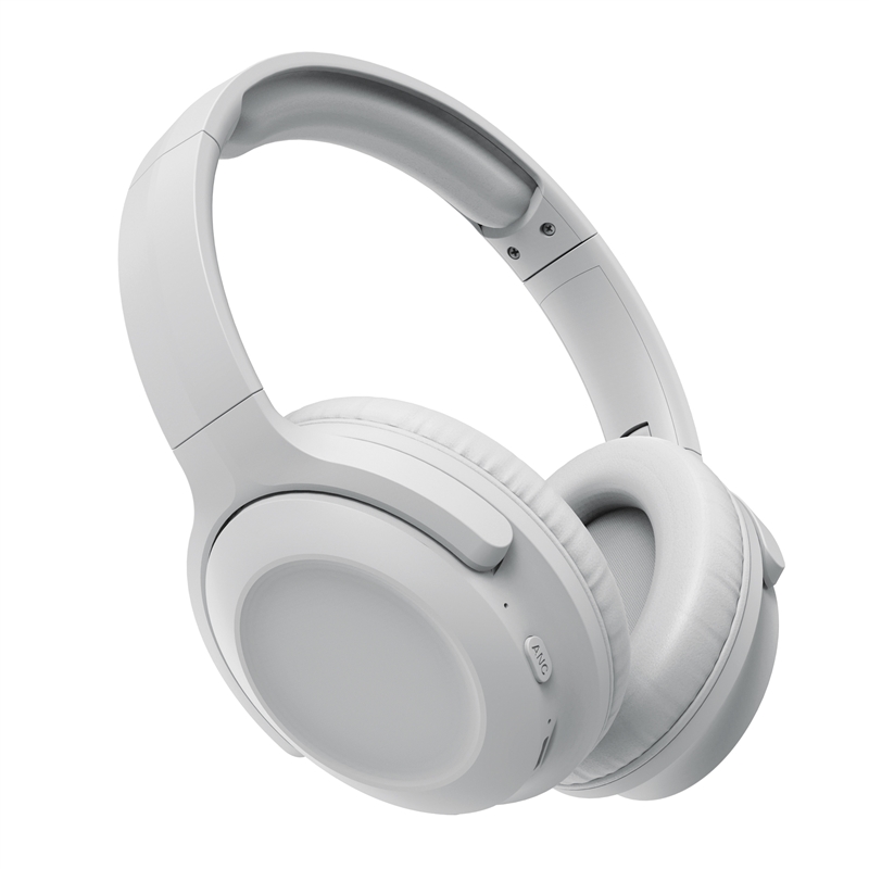 muvit for change foldable ANC stereo headphones with active noise cancellation, adapters and travel pouch white