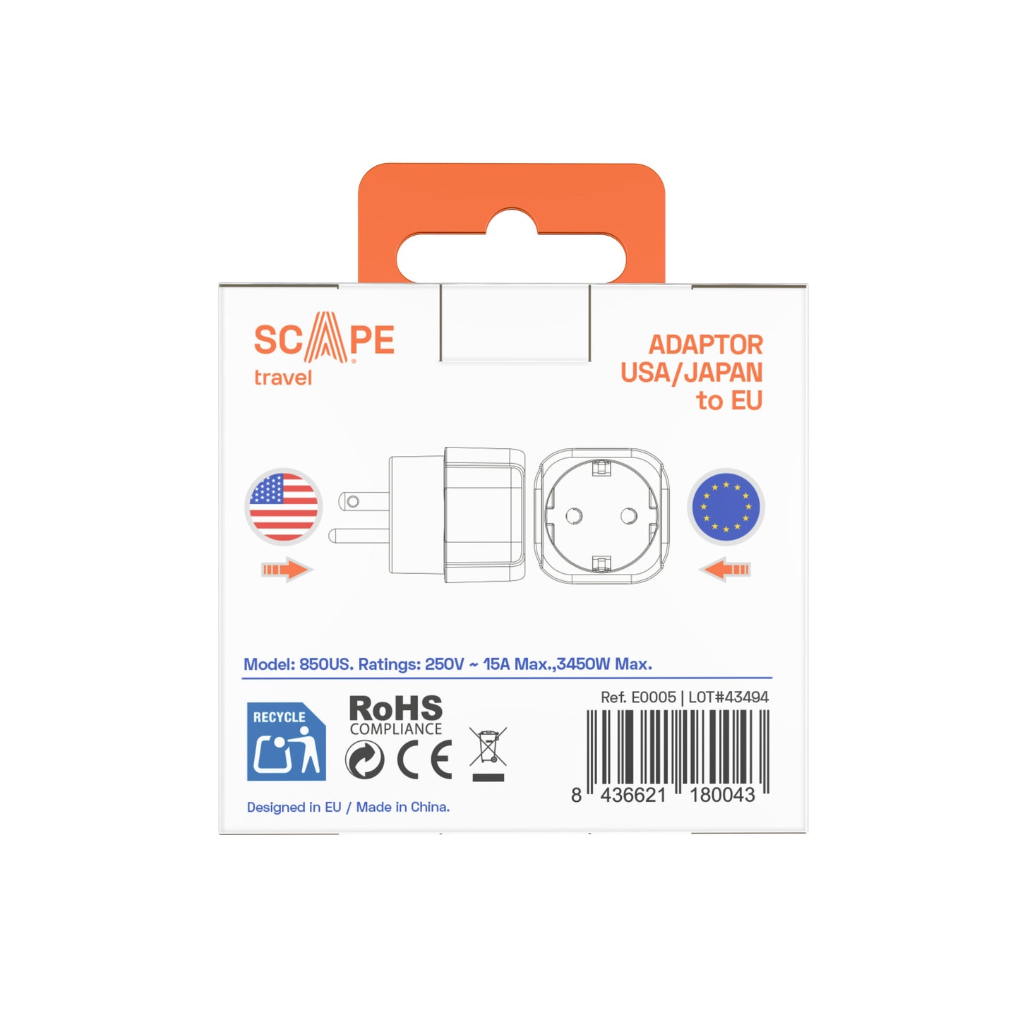 Universal adapter (EU to USA/Japan or UK)
