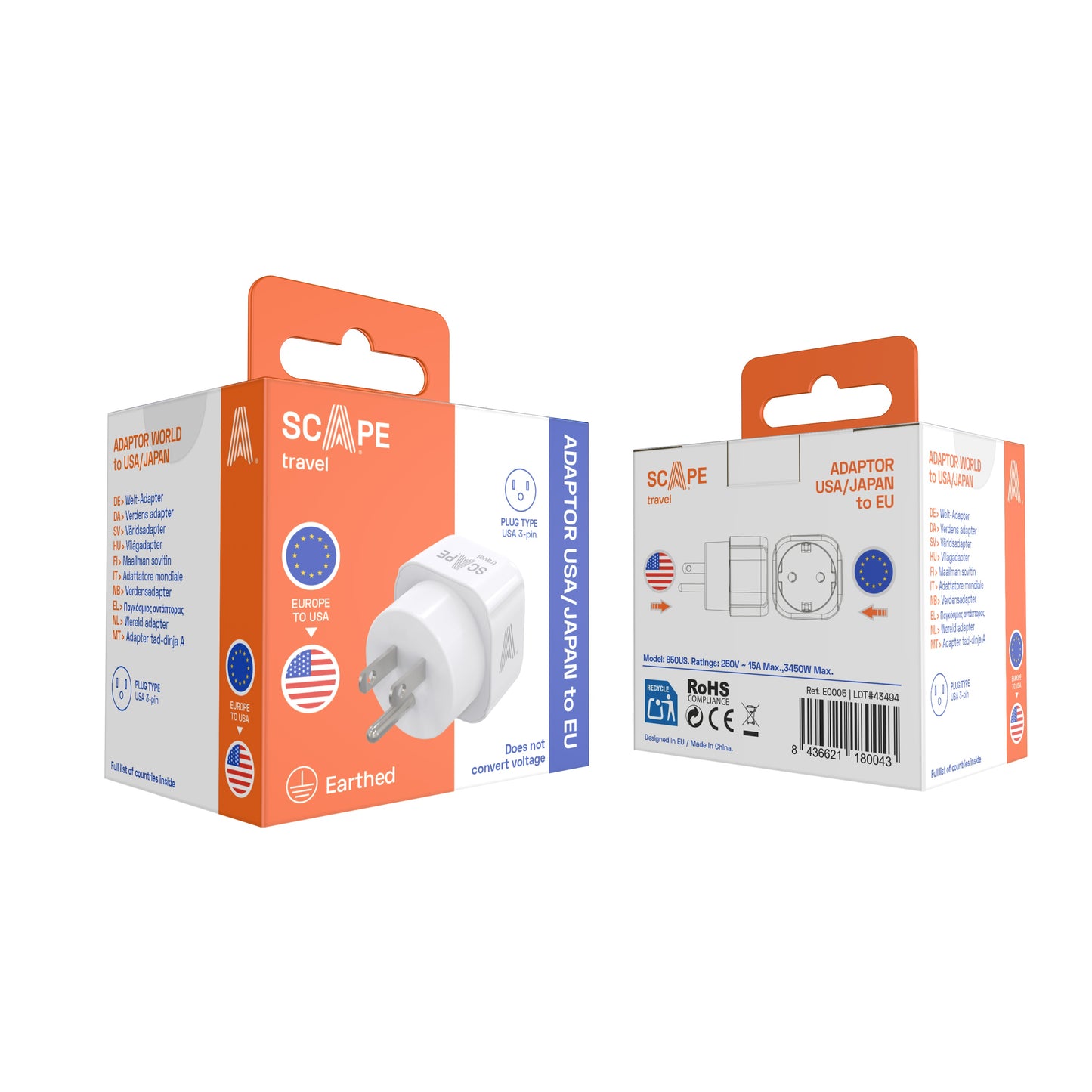 Universal adapter (EU to USA/Japan or UK)