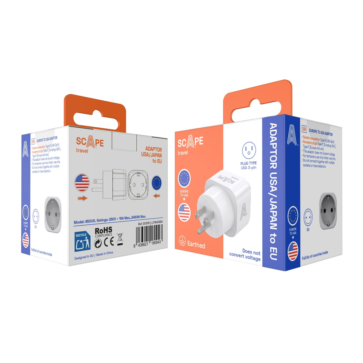 Universal adapter (EU to USA/Japan or UK)