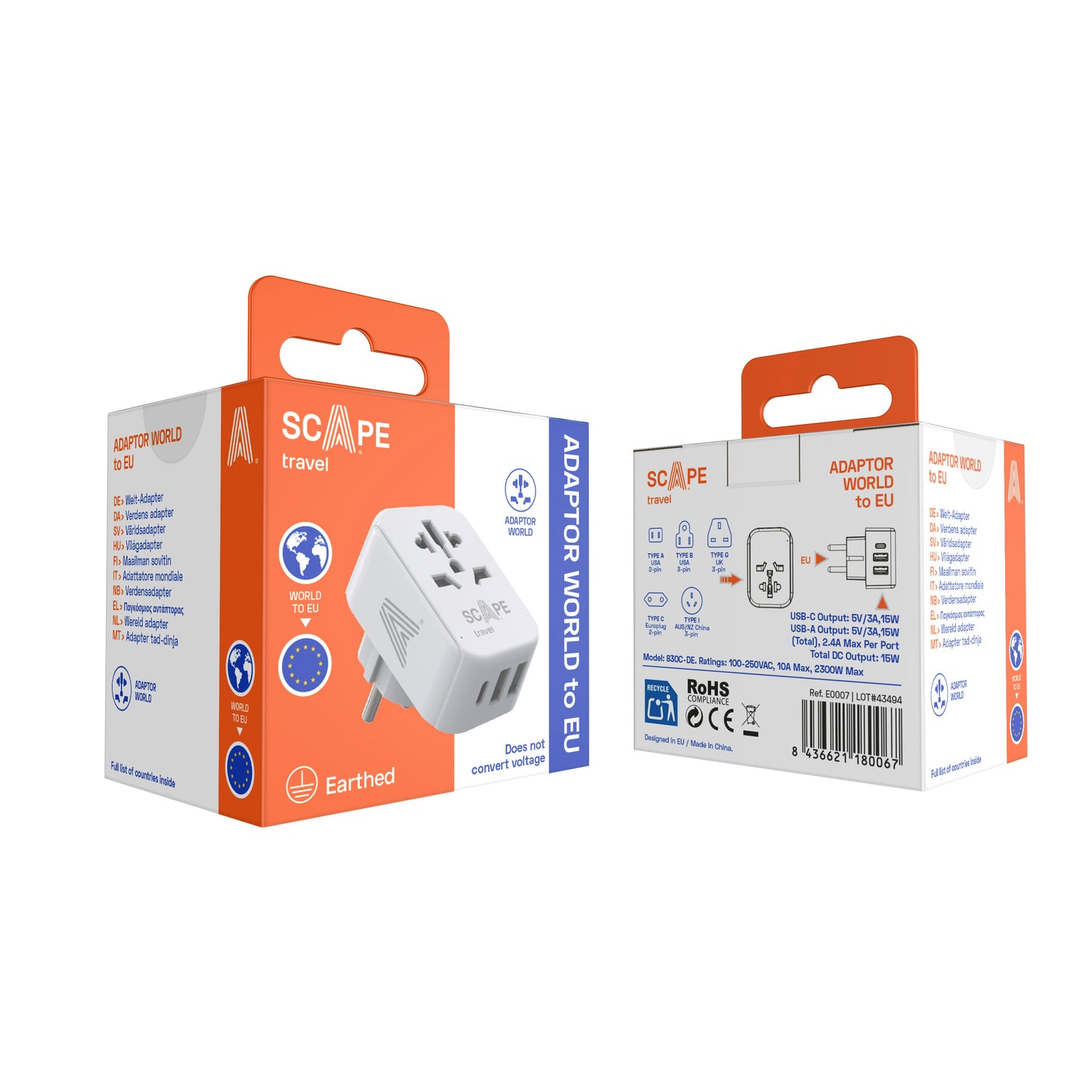 Universal Adapter + USB (World to EU/UK)