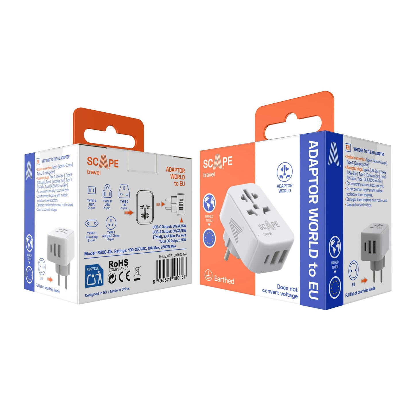 Universal Adapter + USB (World to EU/UK)