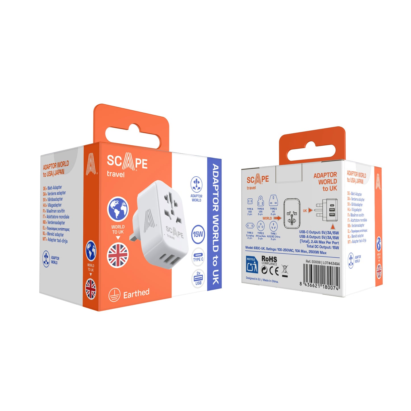 Universal Adapter + USB (World to EU/UK)