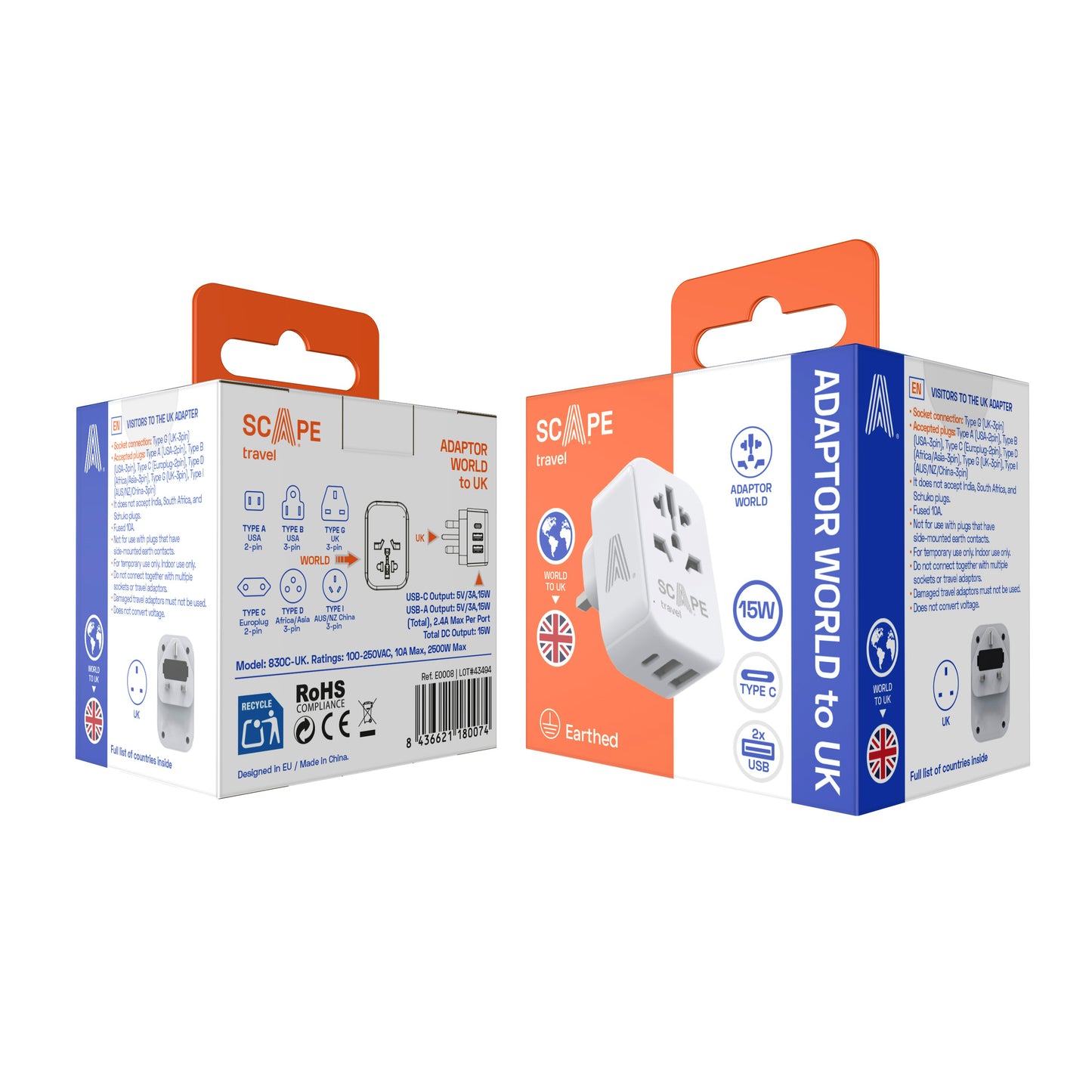 Universal Adapter + USB (World to EU/UK)