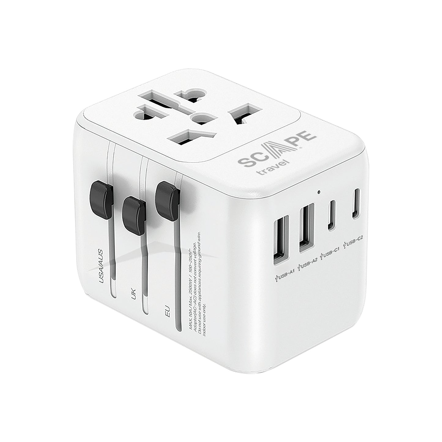 International Travel Plug Adapter with 2 USB-C + 2 USB-A 21W