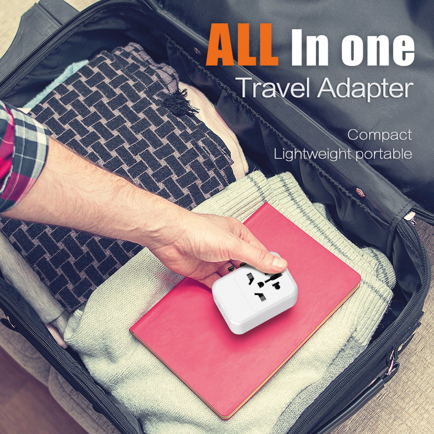 International Travel Plug Adapter with 2 USB-C + 2 USB-A 21W